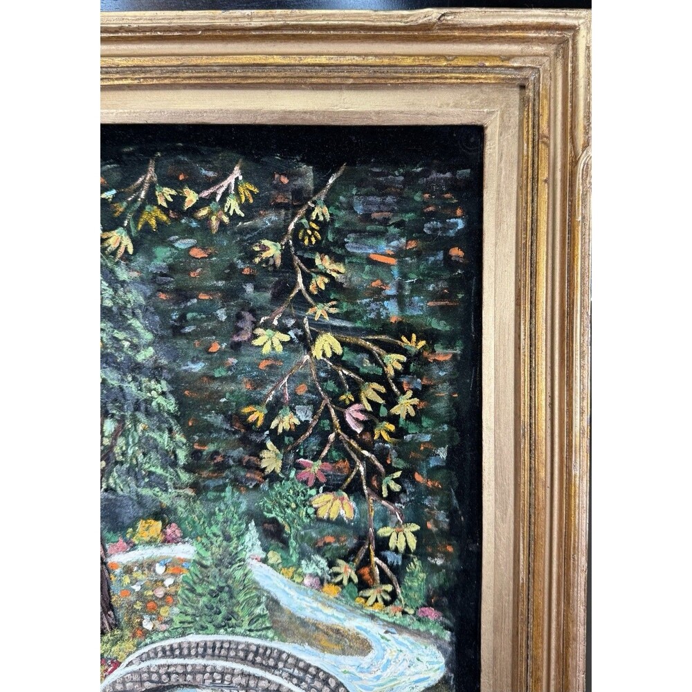 Fall Landscape Painted On Black Velvet Framed - Picture 5 of 9